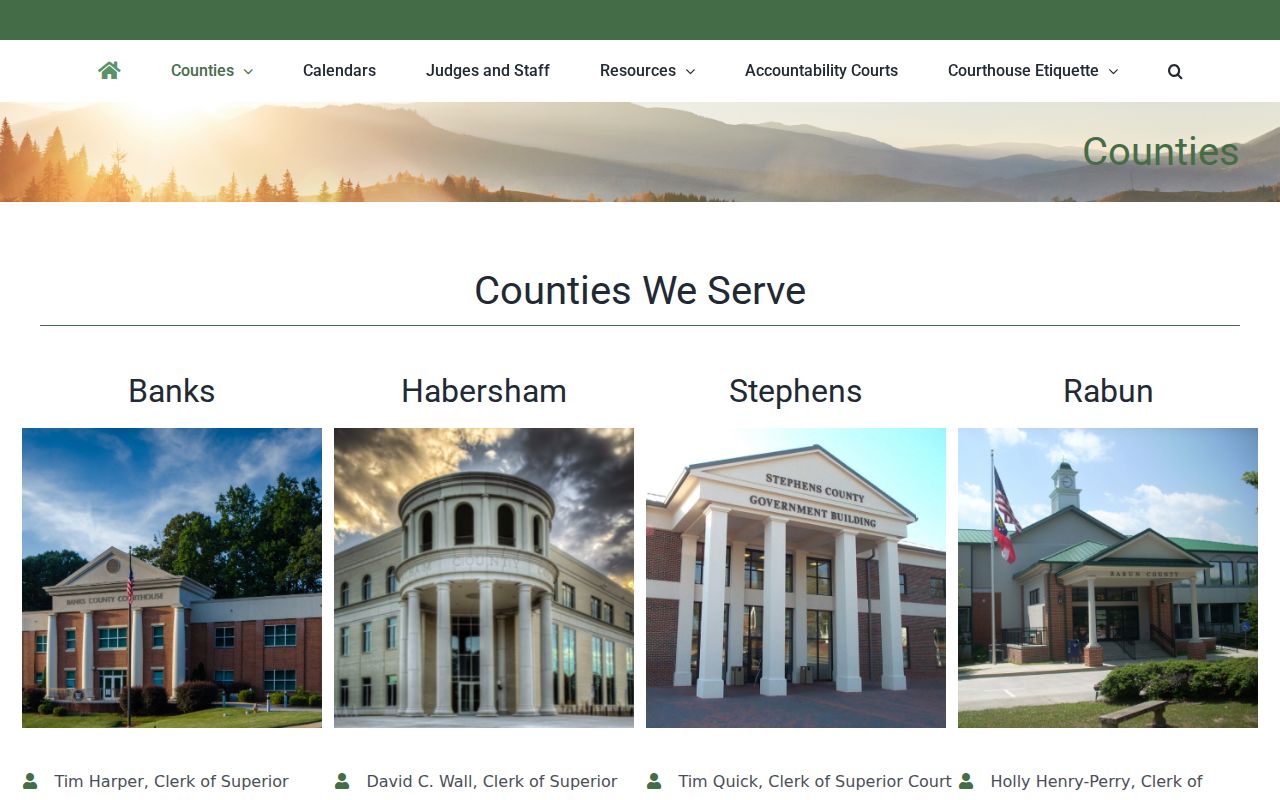 Mountain Judicial Circuit directory for the Stephens County court schedule
