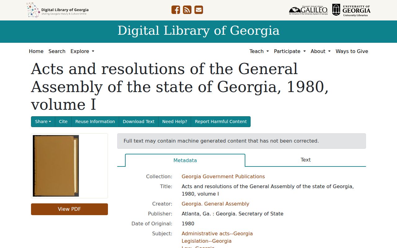 Georgia legislative record containing Martin municipal charter provisions