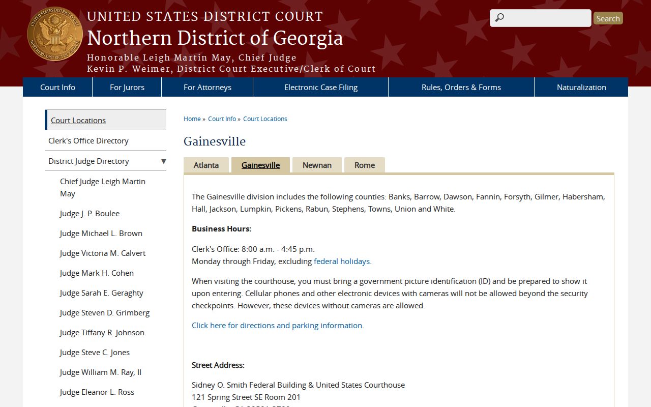 Northern District of Georgia Gainesville Division information for federal case routing