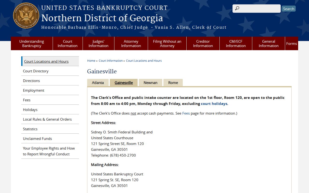 Northern District of Georgia Bankruptcy Court Gainesville information