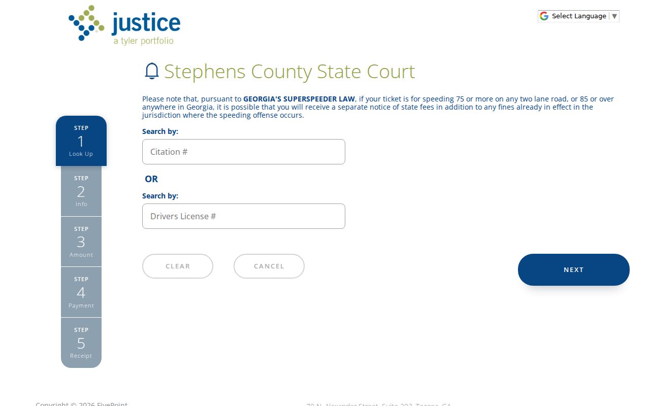 Stephens County traffic court records FivePoint lookup
